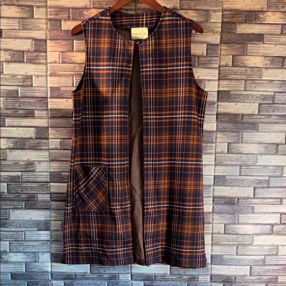 Vintage 60’s Women’s California West-Set Plaid Sleeveless Vest with Pockets